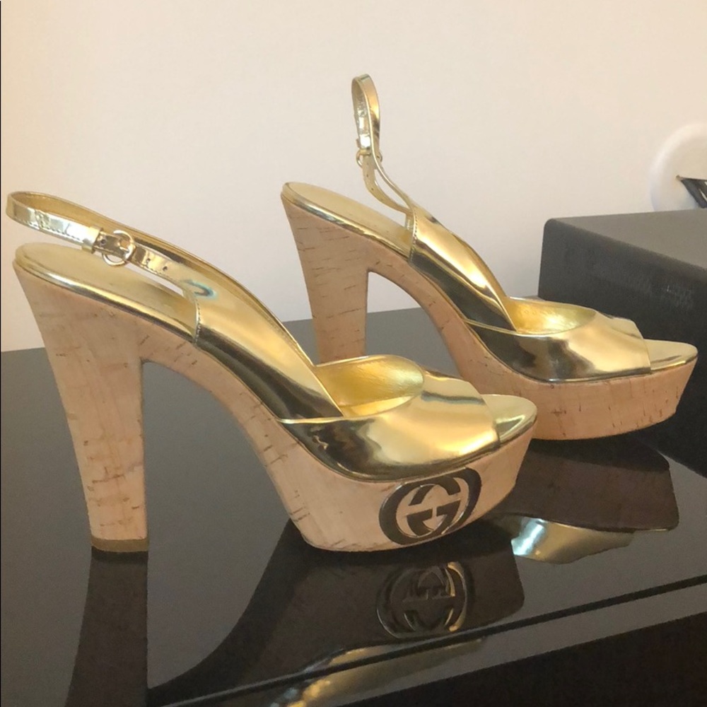 Gucci Gold Wedges